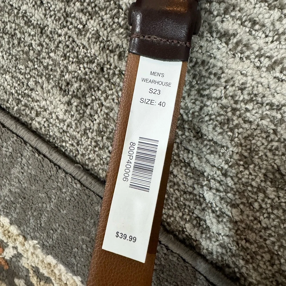 NWT Men's Wearhouse Double Loop Leather Dress Belt‎ Dark Brown Men’s Size 40